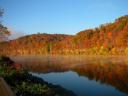 Autumn leaves reflected in Allegheny River